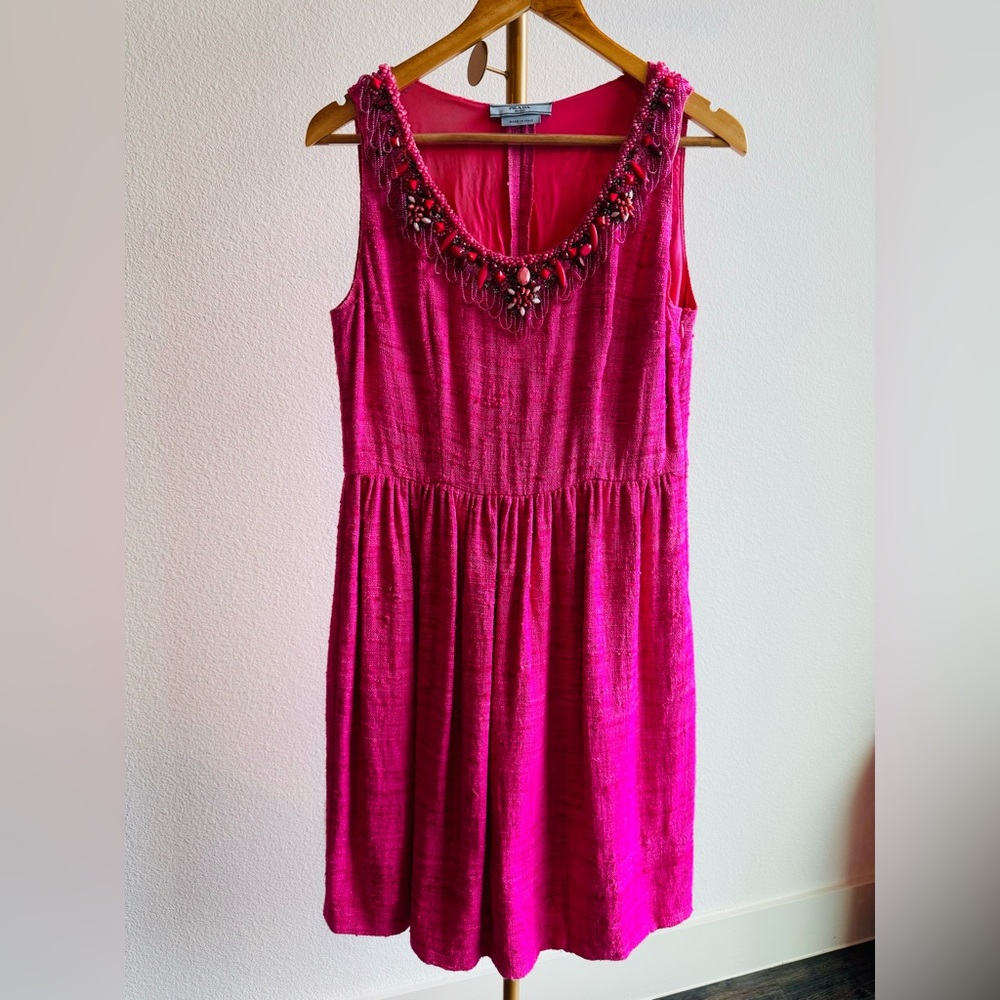 Prada Fuchsia luxury dress with embroidered pearls size S